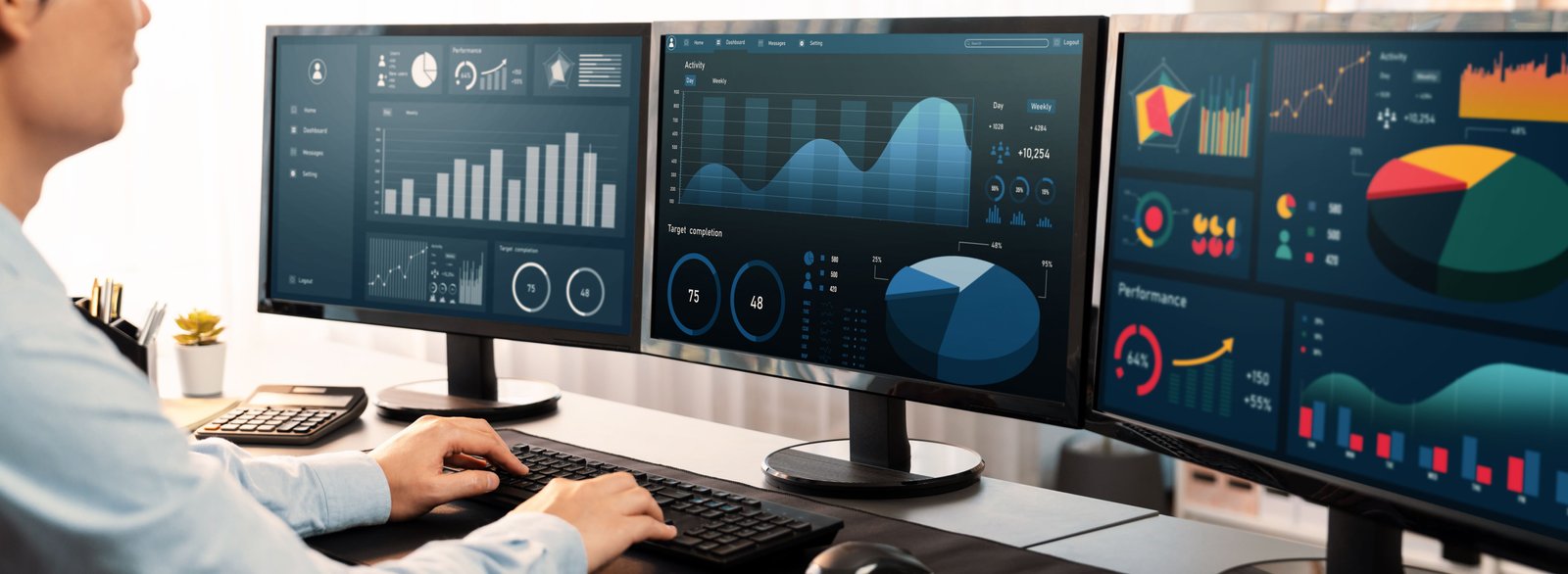 Business analytics dashboard illustration showing Alttask automatically generating HR, CRM, and project performance reports for smarter decisions.