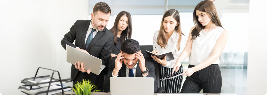 Overwhelmed employee with heavy workload contrasted with an organized digital dashboard representing reduced burnout through automation.